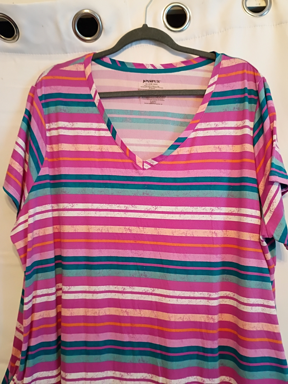 Joyspun Size 3x 22w-24w With Pink And Teal Stripes V-Neck Midi Dress/Nighty - Picture 3 of 9